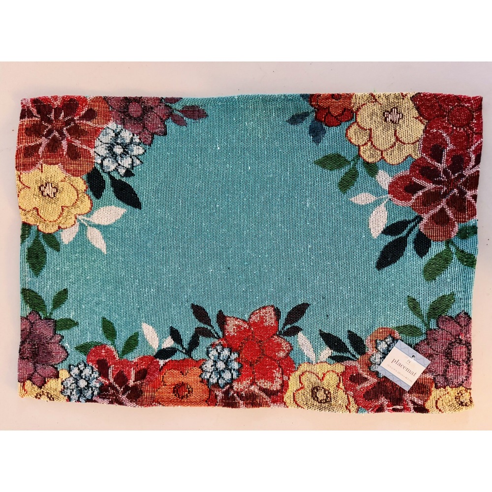 NEW Nicole Miller‎ Spring Summer Turquoise Floral Set of 4 Placemats Party BBQ